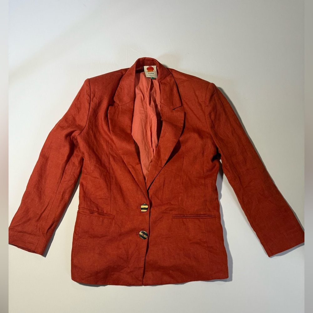 Brown Linen Farm Rio Blazer  with Padded Shoulders